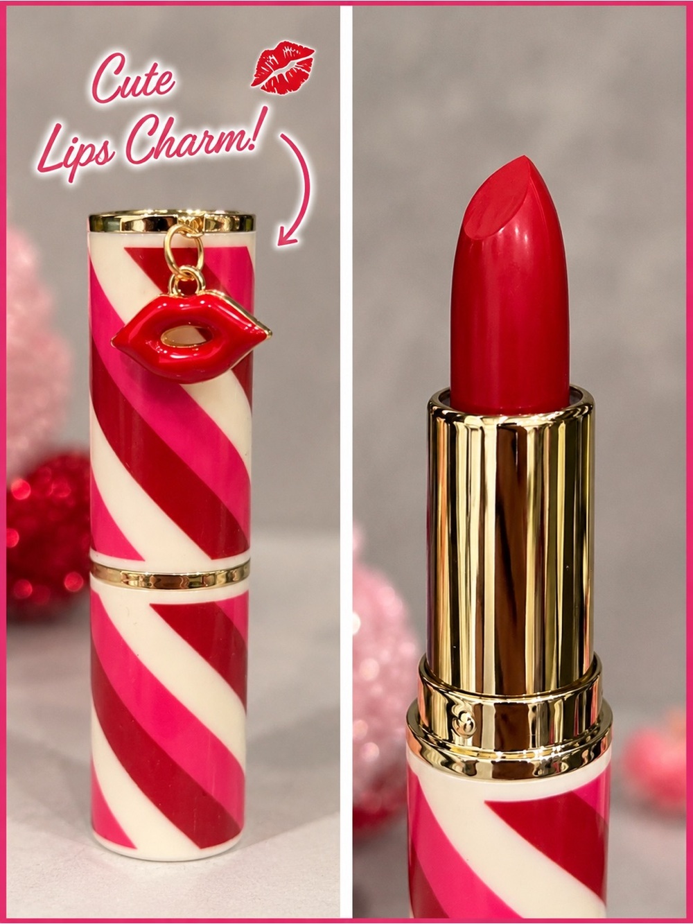 💋 x + y = beauty Ruby Red with Red Lips Charm Lipstick NIP Giftable Makeup 💄